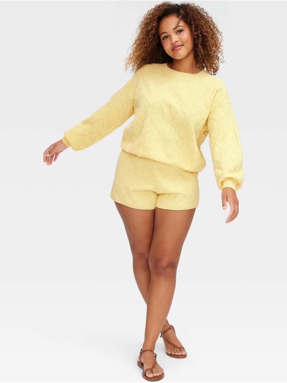 SET - Roller Rabbit Lemon Yellow Knit - Sweatshirt & Shorts